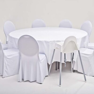 Set Banketttisch rund d=180cm, Tischtuch weiß rund 280cm 10x Bankettstuhl "Optimal"